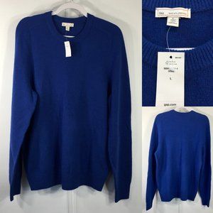 NWT Gap Mens L Wool Blend Sweater Blue Crew Neck